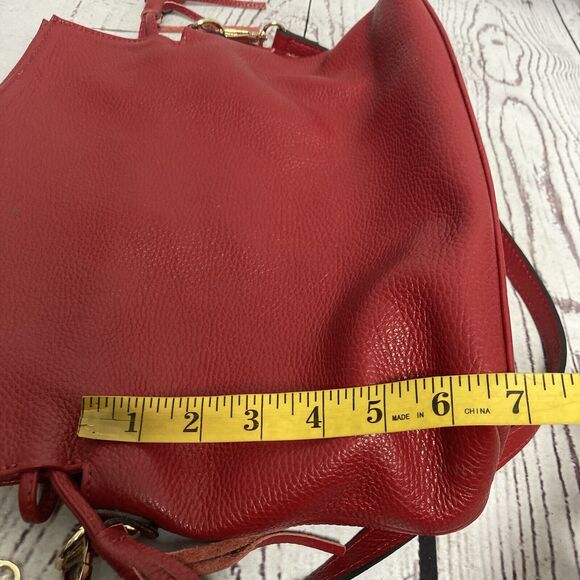 Unbranded Red Genuine Leather Handbag Made In Italy Fold Over Chain Strap - Picture 10 of 11